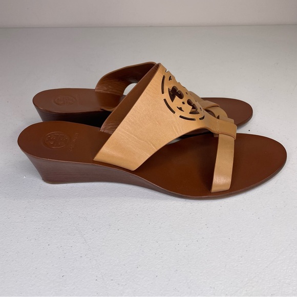 Tory Burch Brown Zoey Mule Slide Wedge Sandal brown tan leather 11 - Picture 3 of 10